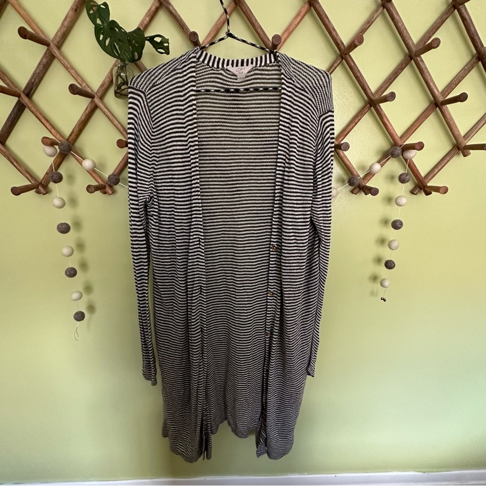 LOFT | 16/18 | Olive Stripe Long Open Cardigan
